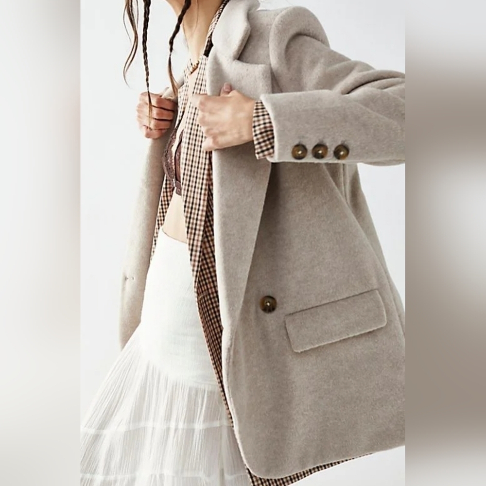 Free People | Mari Double Breasted Blazer Peacoat Coat, Light Coffee Beige, EUC